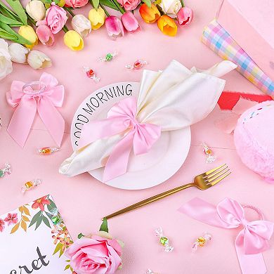 Bow Napkin Rings Set of 12 Pink Satin Bowknot Table Decor Wedding Party
