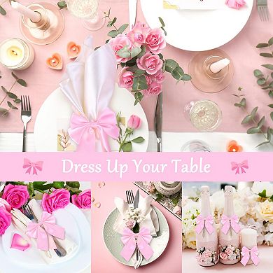 Bow Napkin Rings Set of 12 Pink Satin Bowknot Table Decor Wedding Party