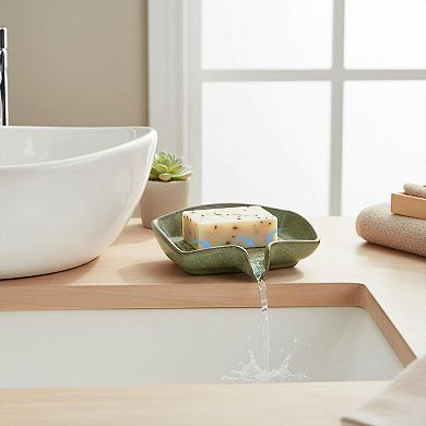 Self Draining Ceramic Soap Dish Waterfall Design Saver Multi Purpose Compact