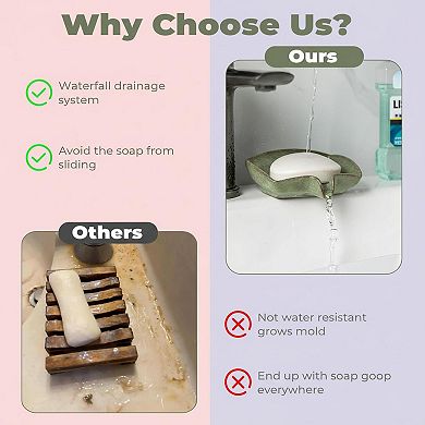 Self Draining Ceramic Soap Dish Waterfall Design Saver Multi Purpose Compact