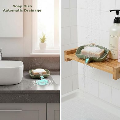 Self Draining Ceramic Soap Dish Waterfall Design Saver Multi Purpose Compact