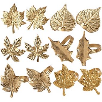 Thanksgiving Napkin Rings Set 12 Metal Leaf Buckle Table Decor Wedding Party