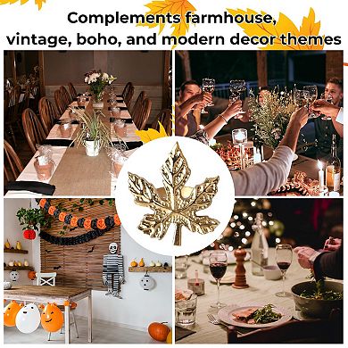 Thanksgiving Napkin Rings Set 12 Metal Leaf Buckle Table Decor Wedding Party