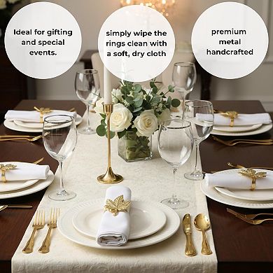 Thanksgiving Napkin Rings Set 12 Metal Leaf Buckle Table Decor Wedding Party