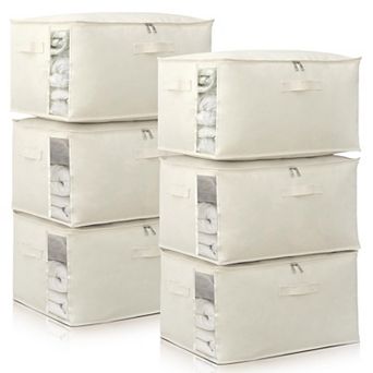 Canvas Storage Bags 75L Collapsible w/ Clear Window Sturdy Zipper for Quilts Clothes 6pack