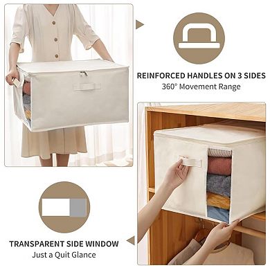 Canvas Storage Bags 75L Collapsible w/ Clear Window Sturdy Zipper for Quilts Clothes 6pack