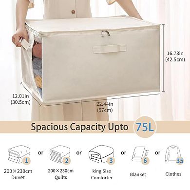Canvas Storage Bags 75L Collapsible w/ Clear Window Sturdy Zipper for Quilts Clothes 6pack