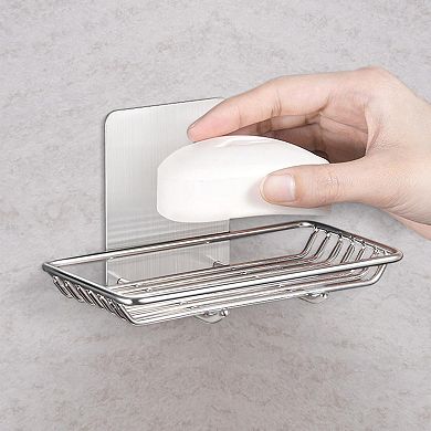 Self Adhesive Bar Soap Dish Stainless Steel Wall Mount Shower Bathroom Holder