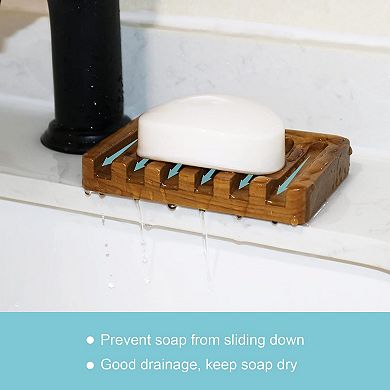 2pcs Teak Wood Self Draining Soap Dishes Anti Slip Easy Dry Extend Life for Shower Bathroom Kitchen