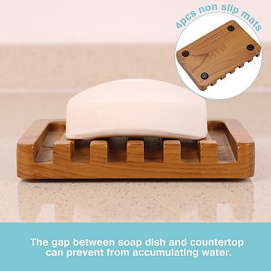 2pcs Teak Wood Self Draining Soap Dishes Anti Slip Easy Dry Extend Life for Shower Bathroom Kitchen