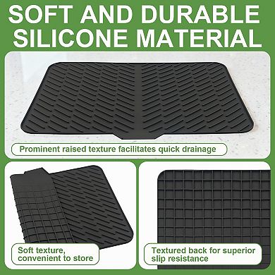 Silicone Dish Drying Mat 23"x17" Drain Lip Heat-Resistant Non-Slip Kitchen Counter Sink Pad