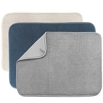 3 Pack Dish Drying Mat Absorbent Microfiber Kitchen Counter Pad 20x15 Inch Beige/Grey/Blue