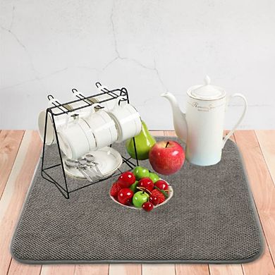 3 Pack Dish Drying Mat Absorbent Microfiber Kitchen Counter Pad 20x15 Inch Beige/Grey/Blue