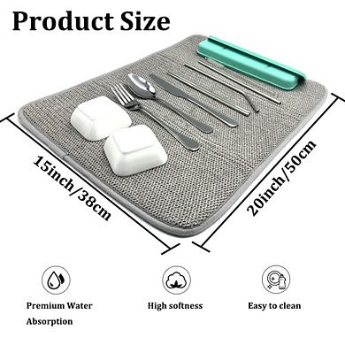 3 Pack Dish Drying Mat Absorbent Microfiber Kitchen Counter Pad 20x15 Inch Beige/Grey/Blue