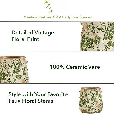 6.5-inch ceramic vase, green flowers, indoor tabletop decoration