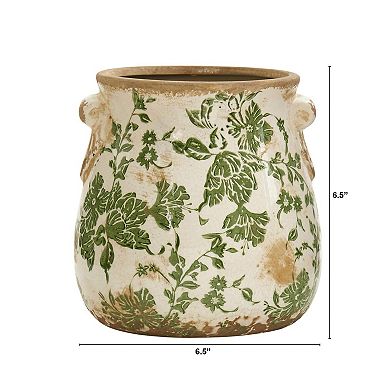 6.5-inch ceramic vase, green flowers, indoor tabletop decoration