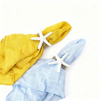Starfish Napkin Rings Set of 12 Burlap Sea Star Table Decor for Beach Wedding Party