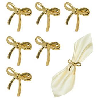 6 pc Bow Napkin Rings Gold Metal Alloy Elegant Table Decor Wedding Party