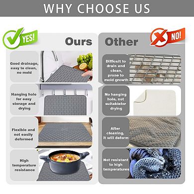 Silicone Dish Drying Mat 24"X18" Set of 2 Heat Resistant Trivet Countertop Mat
