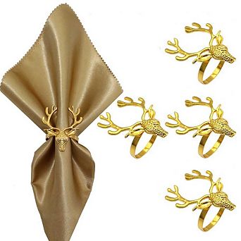 Christmas Napkin Ring 4 pc Deer Rhinestone Metal Alloy Wedding Banquet Party Table Decor