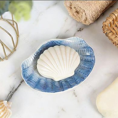Ceramic Seashell Soap Dish 3D Embossed Dolomite Ceramic Bathroom Kitchen Storage Tray