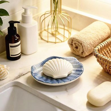 Ceramic Seashell Soap Dish 3D Embossed Dolomite Ceramic Bathroom Kitchen Storage Tray