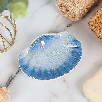 Ceramic Seashell Soap Dish 3D Embossed Dolomite Ceramic Bathroom Kitchen Storage Tray