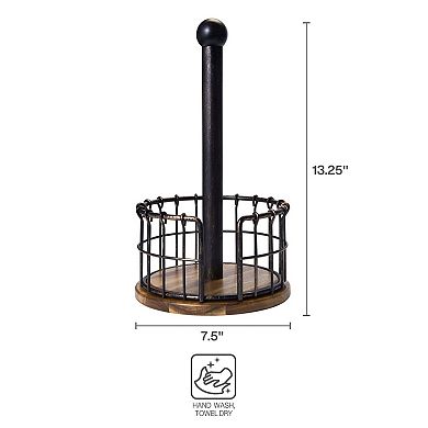 Wire and Wood Paper Towel Holder for Standard Jumbo Rolls