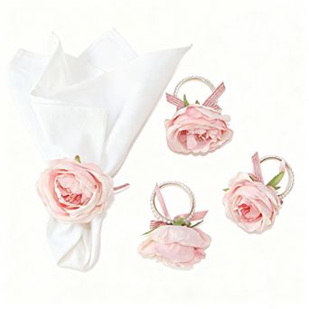 Napkin Rings Set of 6 Rustic Rose Flower Dinner Holder Wedding Party Table Decoration Pink