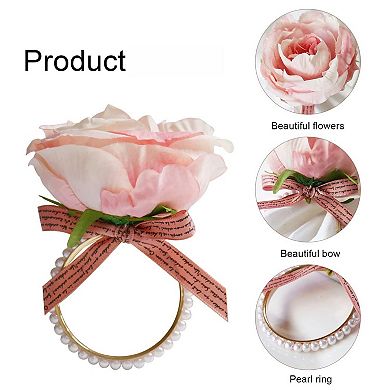 Napkin Rings Set of 6 Rustic Rose Flower Dinner Holder Wedding Party Table Decoration Pink