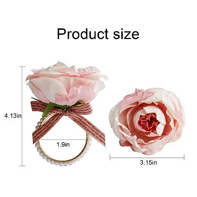 Napkin Rings Set of 6 Rustic Rose Flower Dinner Holder Wedding Party Table Decoration Pink