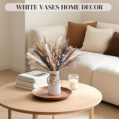 Ceramic vase, small flowers, fluffy grass, home decoration, bedroom, minimalist modern decor