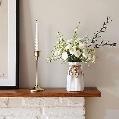 Ceramic vase, small flowers, fluffy grass, home decoration, bedroom, minimalist modern decor