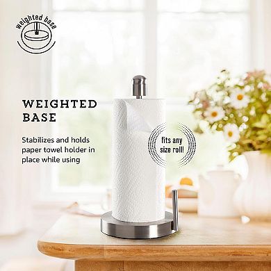 Standing Paper Towel Holder One Handed Tear Universal Roll Fit Easy Replace