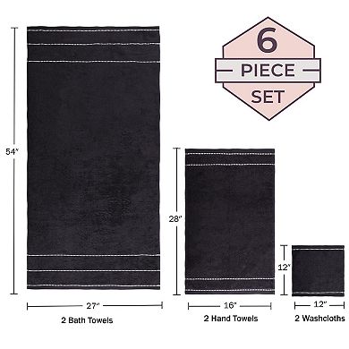 6 Piece Cotton Bath Towel Set 525gsm Soft Absorbent Quick Drying Machine Washable