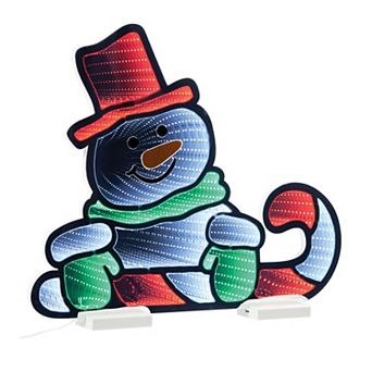 Lighted Snowman with Candy Cane Decoration with Infinity Light Effect for Mantel, Tabletop, Entryway
