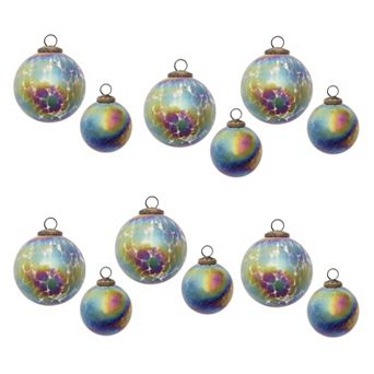 Iridescent Glass Ball Ornaments Set, 12 pc Frosted Christmas Tree Decor