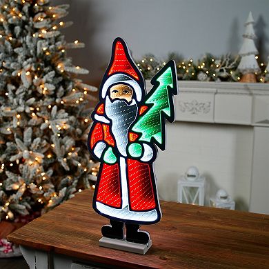 Lighted Santa with Tree Decoration with Infinity Light Effect for Indoor or Covered Outdoor Display