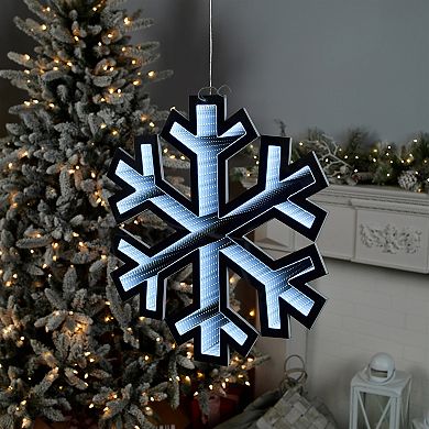 Tall Lighted Holiday Snowflake Décor with Infinity Glow for Christmas Mantels, Tables, and Entryways