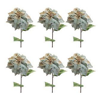 Set of 6 Artificial Poinsettia Stems for Holiday Vases, Wreaths, and Garlands