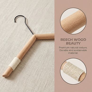 2 Pcs Wood Non-Slip Rope Hangers Durable 360-degree Space Saving Clothes Hangers for Clothing
