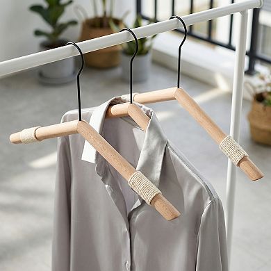2 Pcs Wood Non-Slip Rope Hangers Durable 360-degree Space Saving Clothes Hangers for Clothing