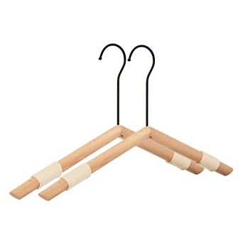 2 pc Wood Non-Slip Rope Hangers Durable 360-degree Space Saving Clothes Hangers for Clothing