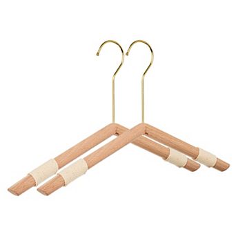 2 pc Wood Non-Slip Rope Hangers Durable 360-degree Space Saving Clothes Hangers for Clothing
