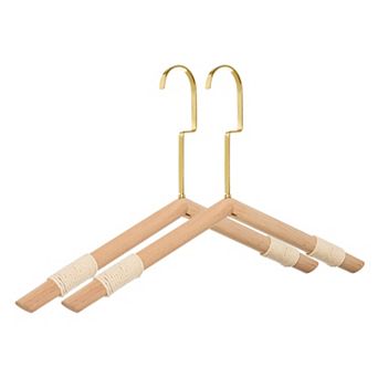 2 pc Wood Non-Slip Rope Hangers Durable 360-degree Space Saving Clothes Hangers for Clothing