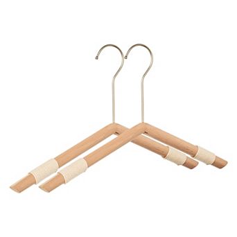2 pc Wood Non-Slip Rope Hangers Durable 360-degree Space Saving Clothes Hangers for Clothing