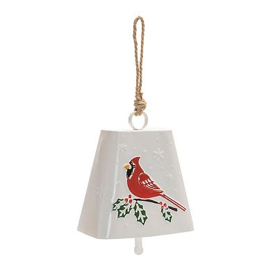 2 Piece Large Metal Bell Ornament Set with Cardinal and Holly Design for Christmas Tree, Mantel