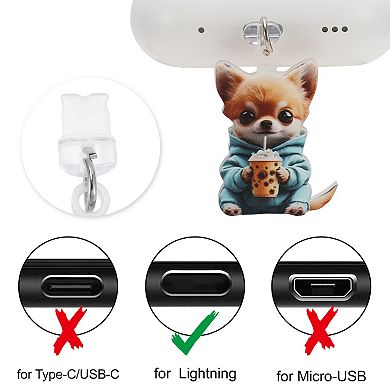 Dog Pendants Dust Plug Charm for Lightning Light Blue Light Brown 2 Pcs