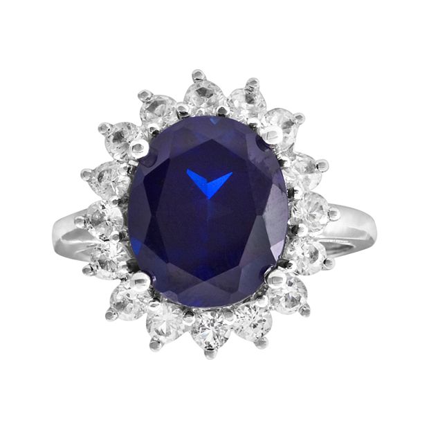 10k White Gold Blue White Lab Created Sapphire Ring