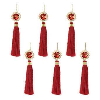 6 pc Holiday Jewel Tassel Ornament Set for Christmas Trees, Wreaths, and Seasonal Home Decorating